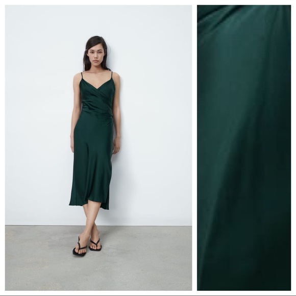SOLD NWT. Zara Green Lingerie Style Midi Dress Size M. - Picture 5 of 8